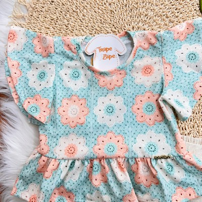 Conj. Blusa Favinho Floral e Short em Linho - Azul